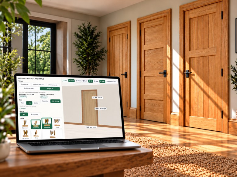 Solid wood doors with matching skirting and architrave sets